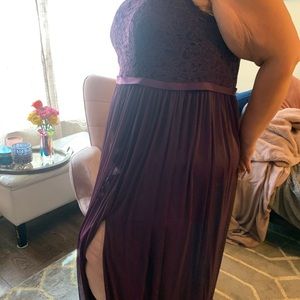 Purple lace one shoulder dress